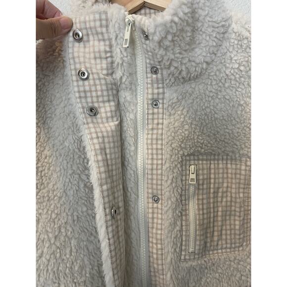 Madewell Resourced Sherpa Full Zip Jacket Cream Gingham Small - Picture 5 of 11